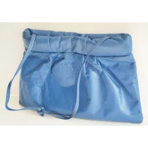 Blue Pleated Leather Clutch Purse