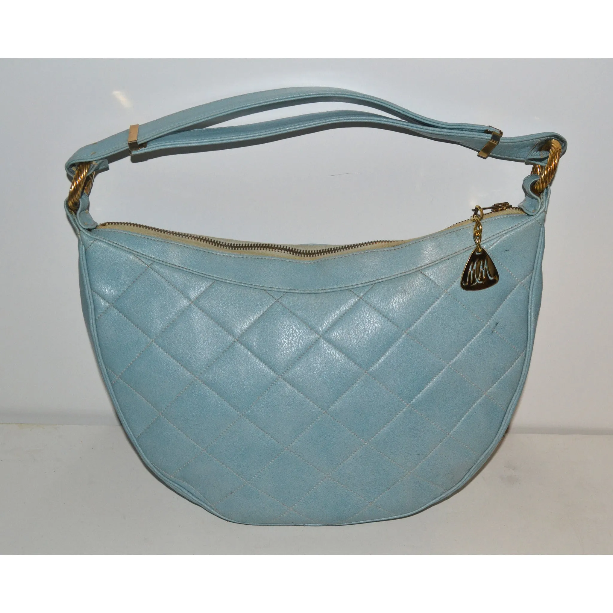 Blue Quilted Leather Purse By Morris Mosokowitz