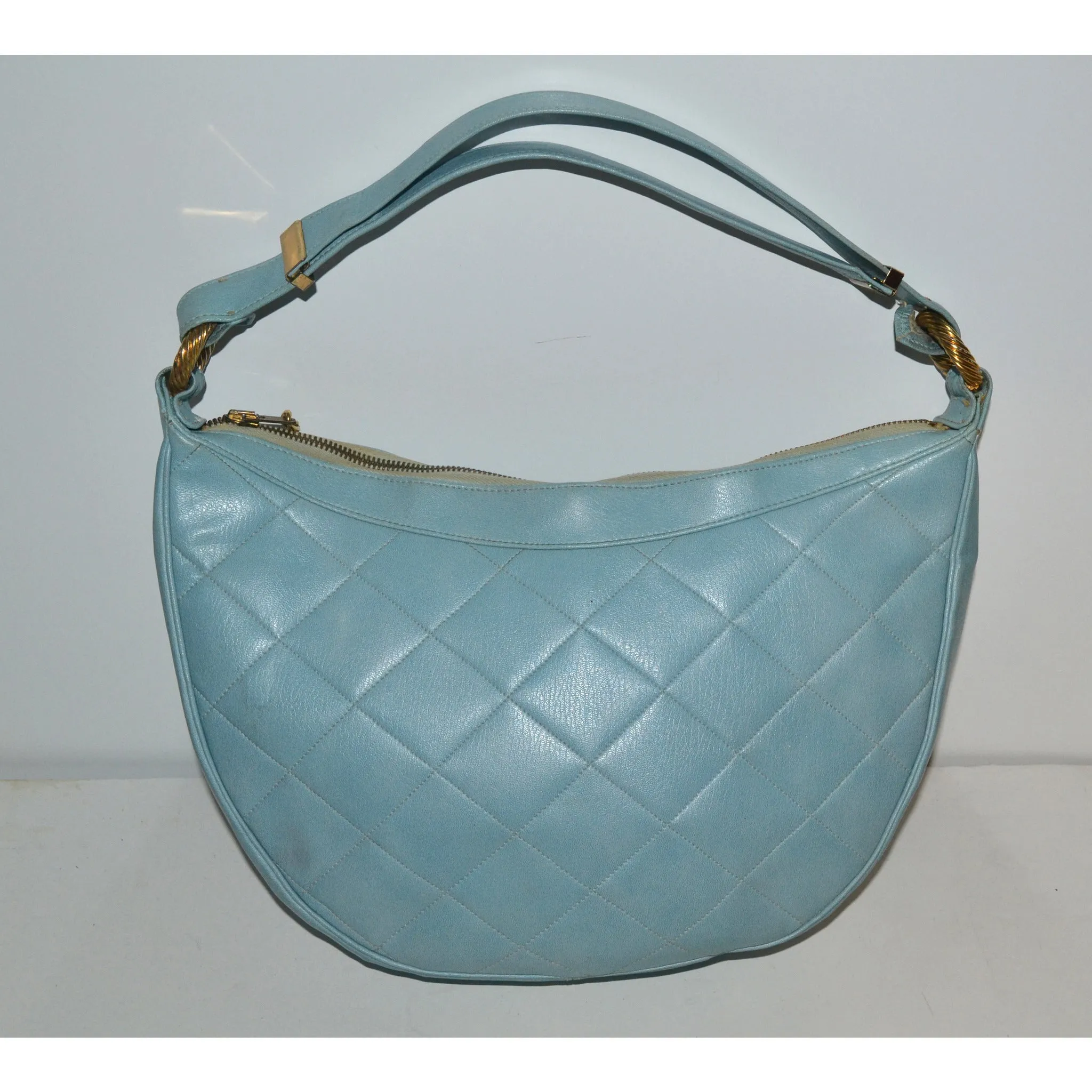 Blue Quilted Leather Purse By Morris Mosokowitz