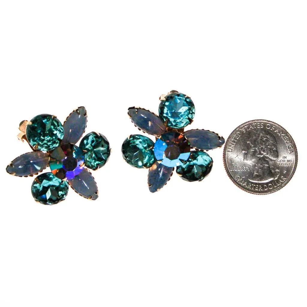 Blue Rhinestone Statement Earrings