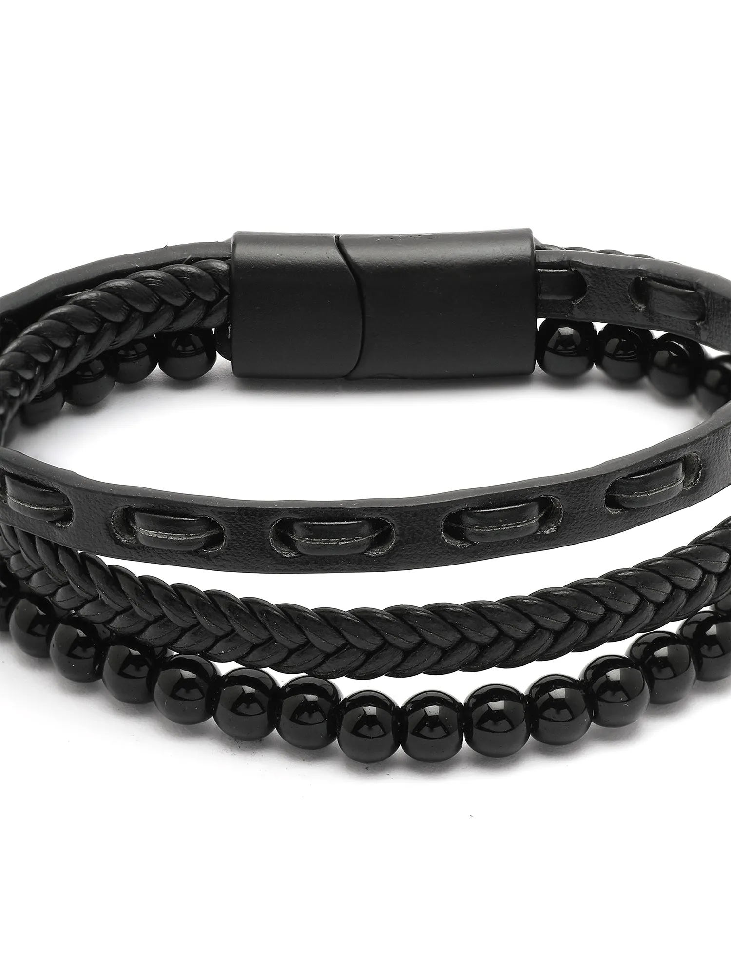 Bohey by KARATCART Men Leather Multistrand Wraparound Bracelet