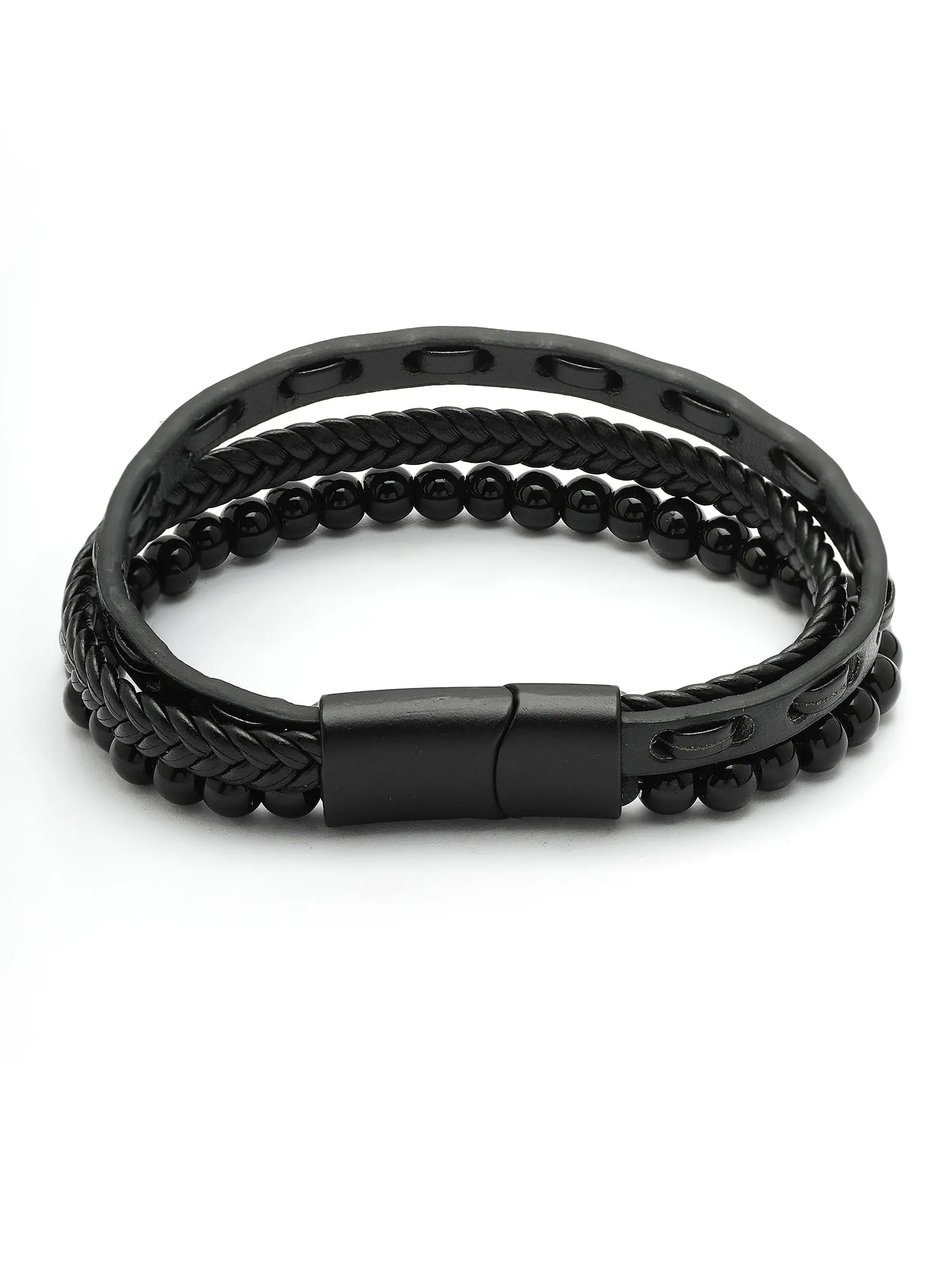 Bohey by KARATCART Men Leather Multistrand Wraparound Bracelet