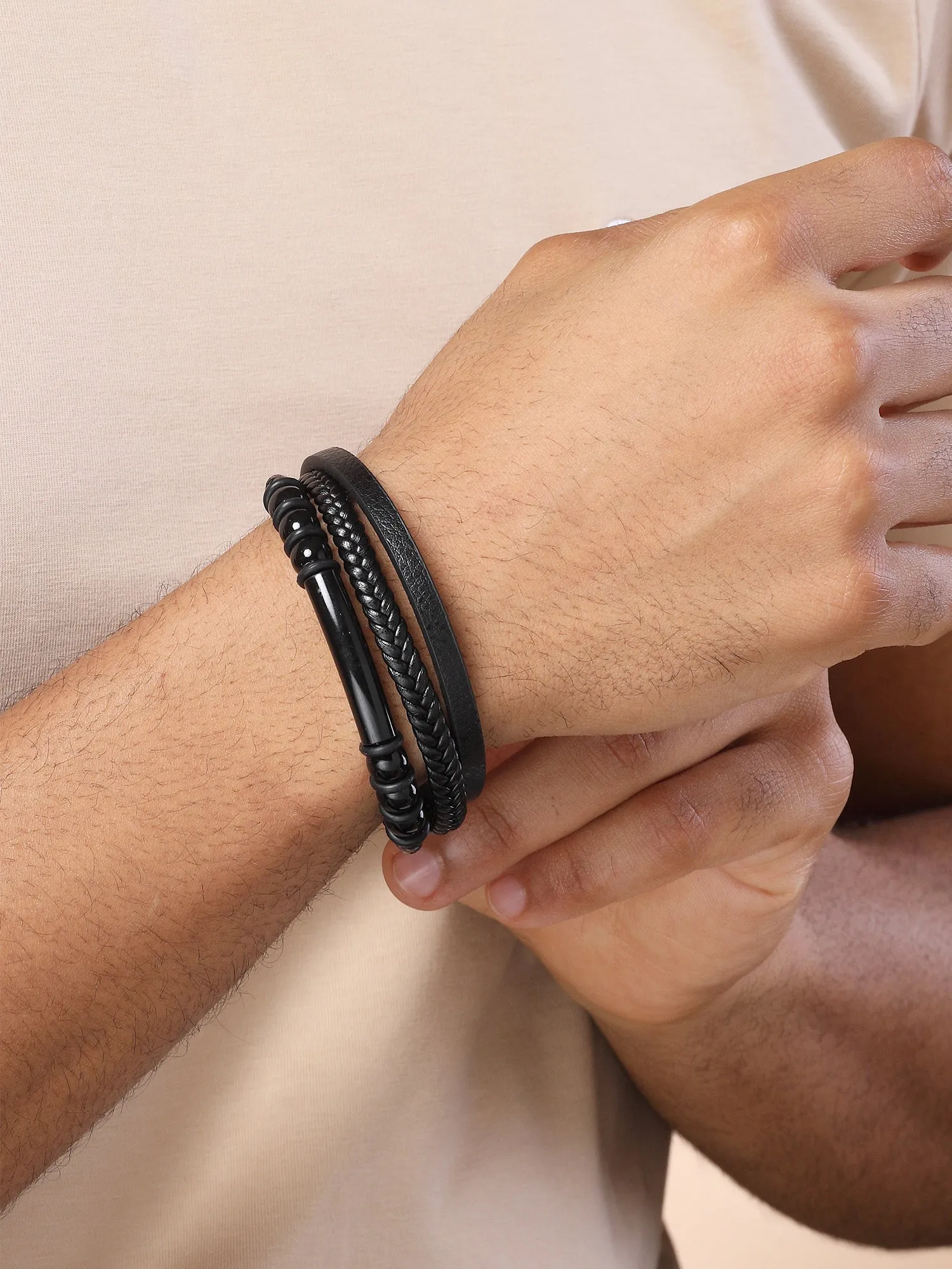 Bohey by KARATCART Men Leather Wraparound Bracelet