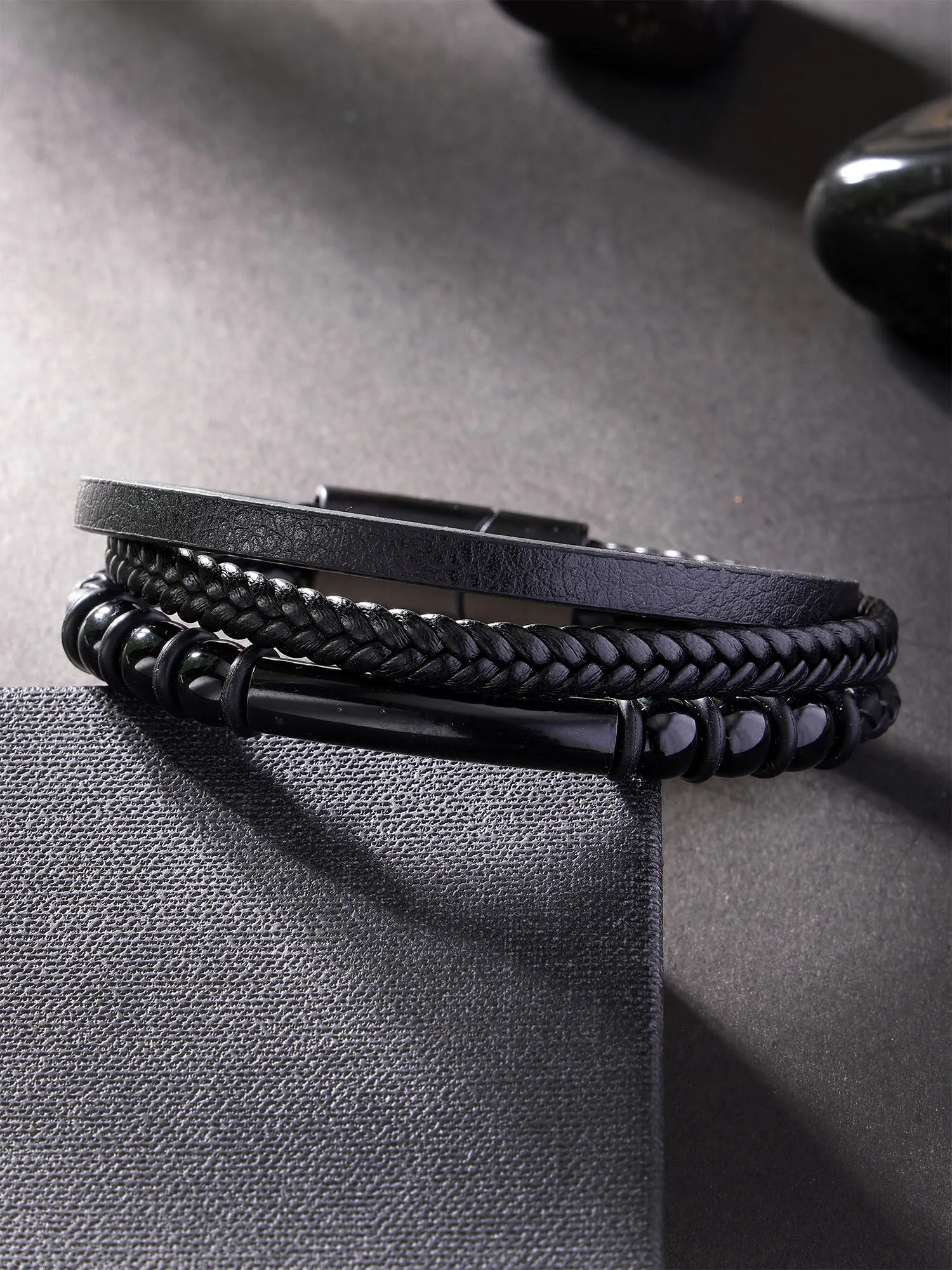 Bohey by KARATCART Men Leather Wraparound Bracelet