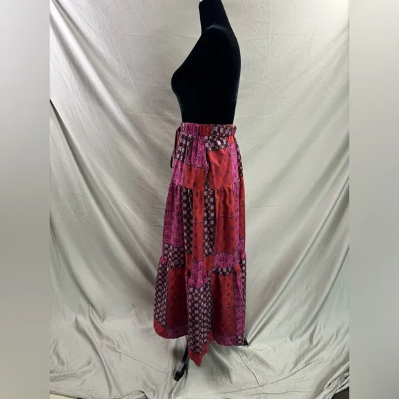 Boho Patchwork Print Maxi Skirt Red