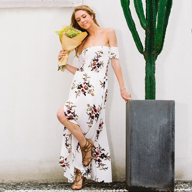 Boho style Off shoulder white maxi dress  beach summer dress  Vintage chifon long dress