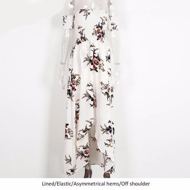 Boho style Off shoulder white maxi dress  beach summer dress  Vintage chifon long dress
