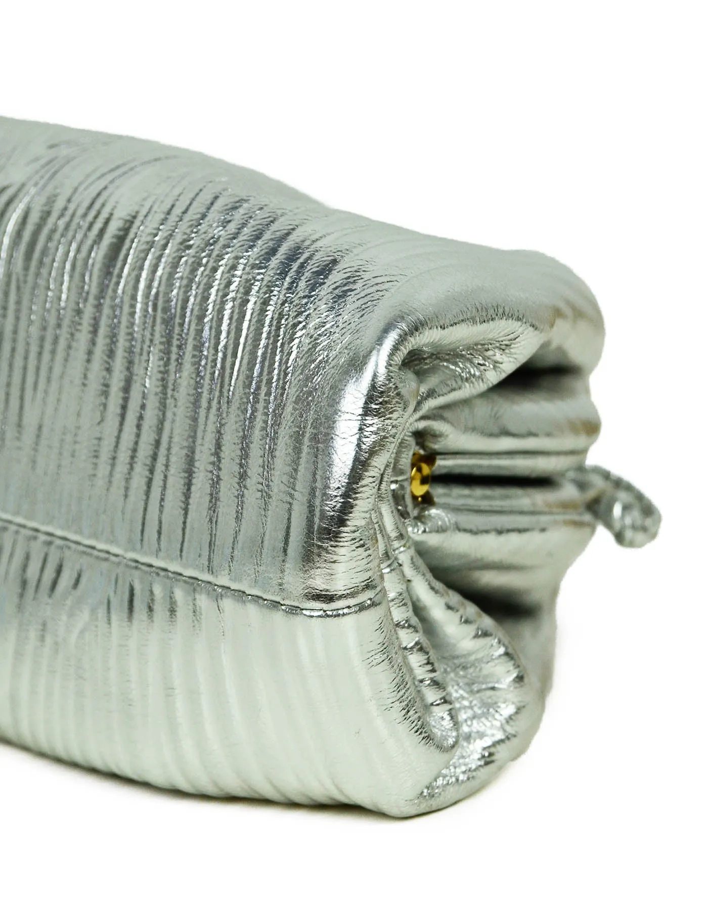 Bottega Veneta Silver Metallic Bark Embossed Mini Pouch Crossbody Bag