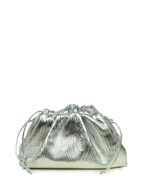 Bottega Veneta Silver Metallic Bark Embossed Mini Pouch Crossbody Bag