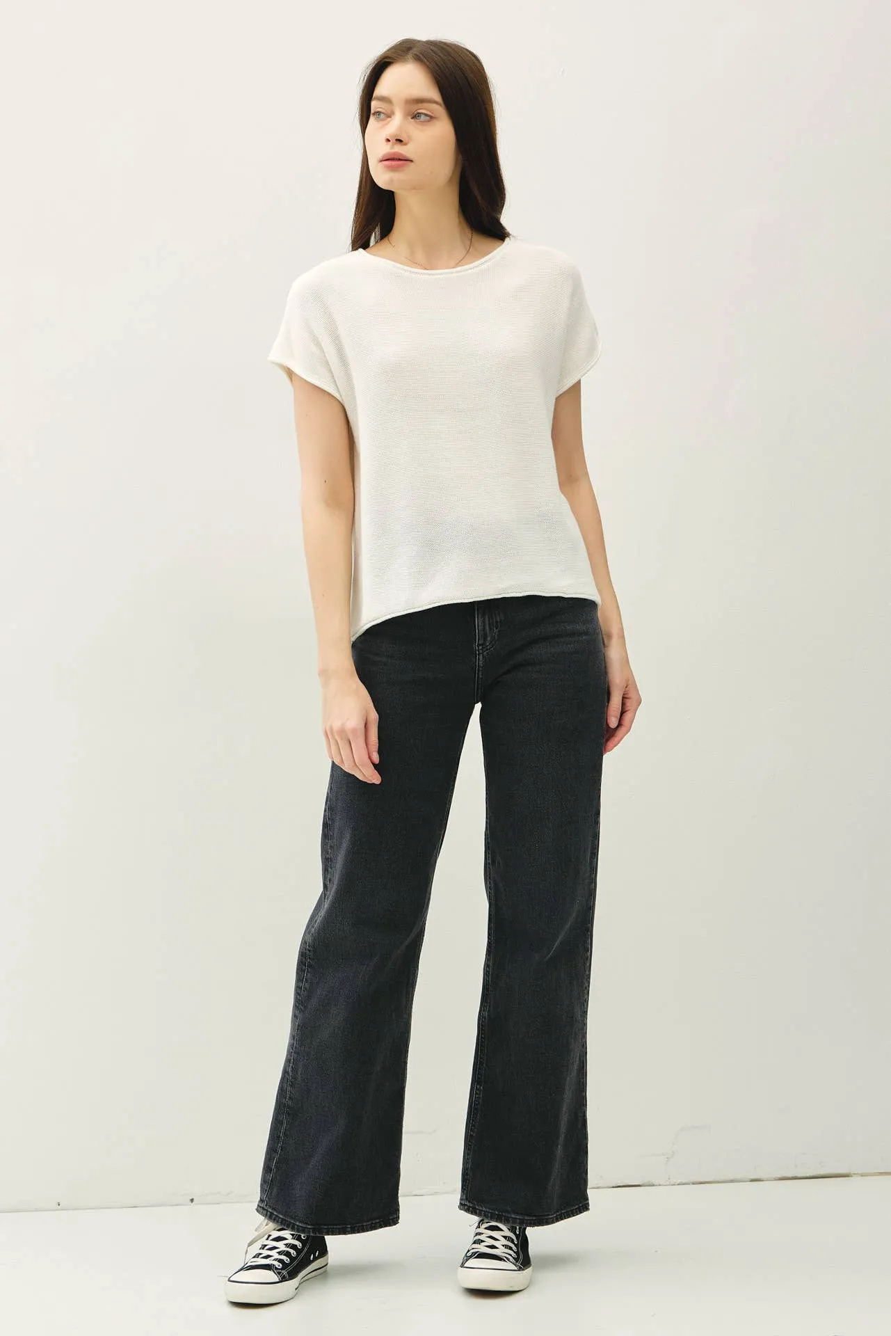 BOXY SHORT SLEEVE SWEATER W RAW SEAM
