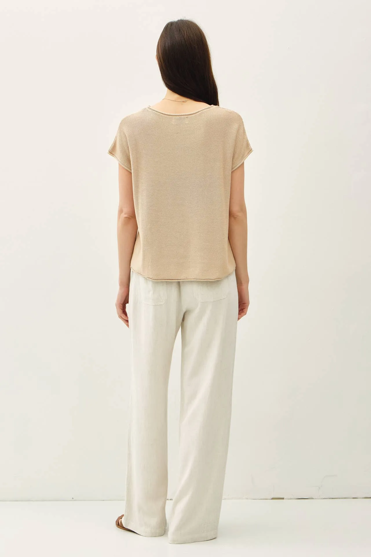 BOXY SHORT SLEEVE SWEATER W RAW SEAM