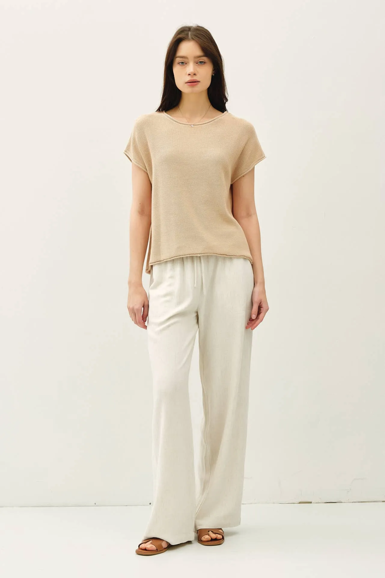 BOXY SHORT SLEEVE SWEATER W RAW SEAM