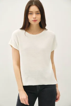 BOXY SHORT SLEEVE SWEATER W RAW SEAM