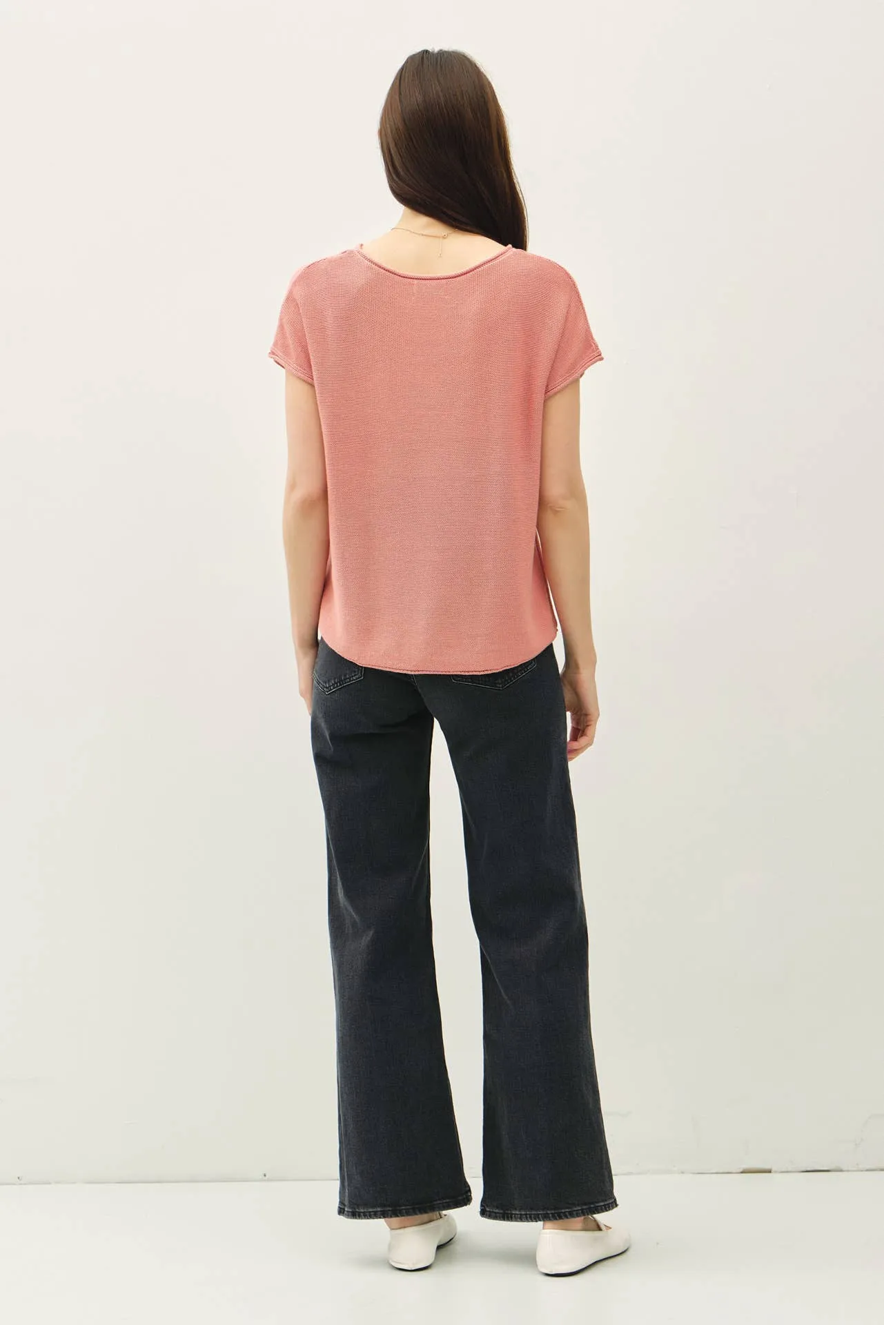 BOXY SHORT SLEEVE SWEATER W RAW SEAM