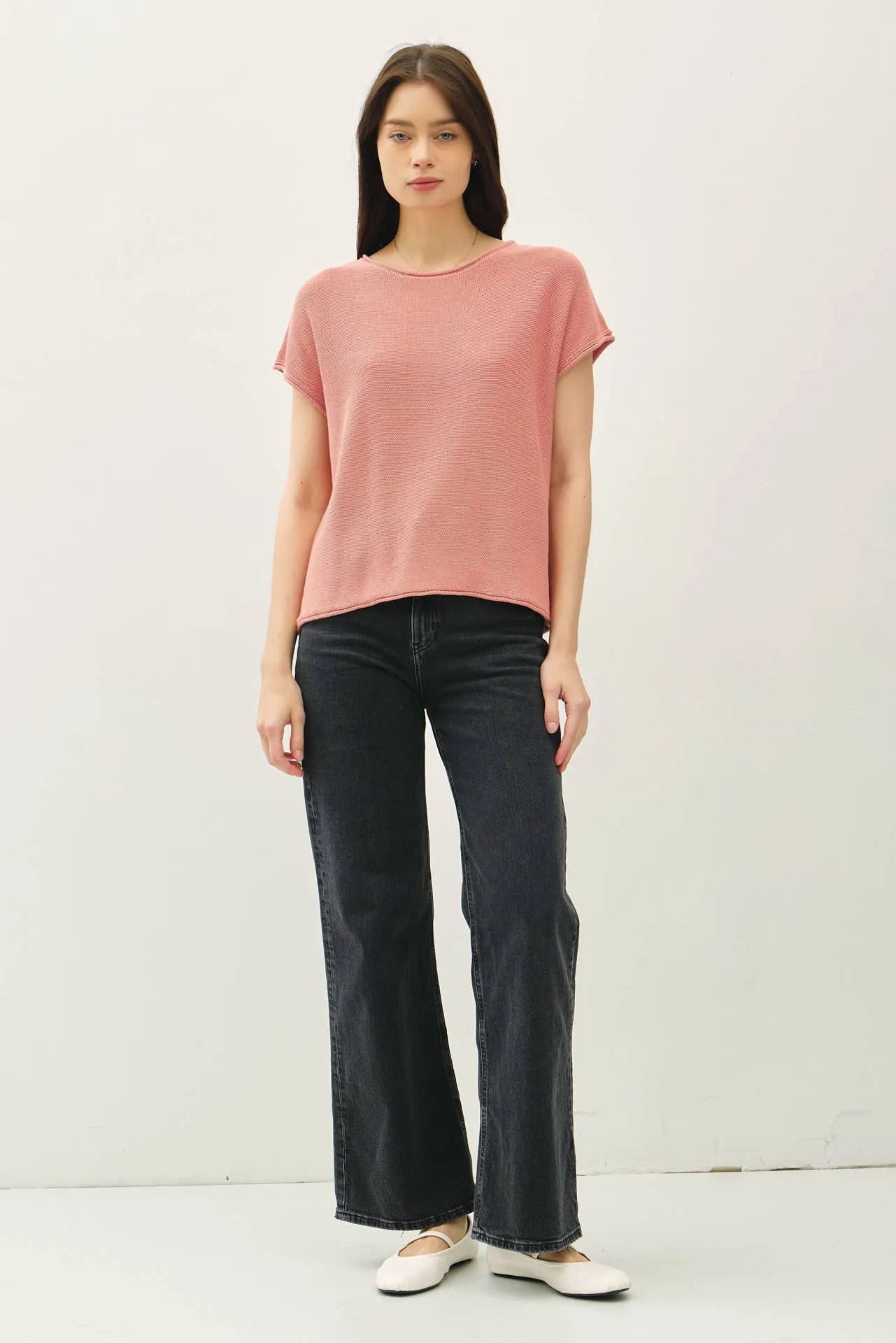 BOXY SHORT SLEEVE SWEATER W RAW SEAM