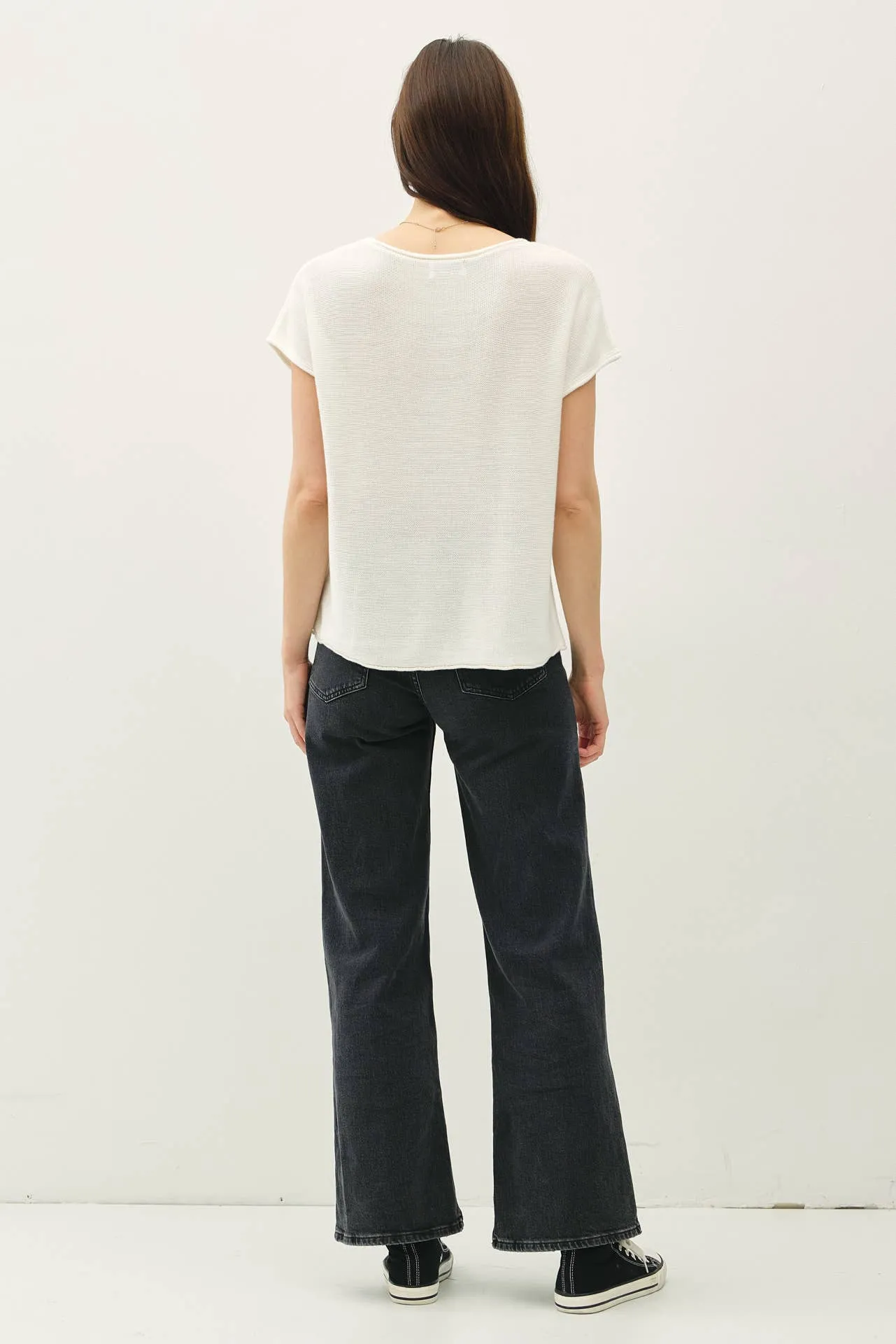 BOXY SHORT SLEEVE SWEATER W RAW SEAM