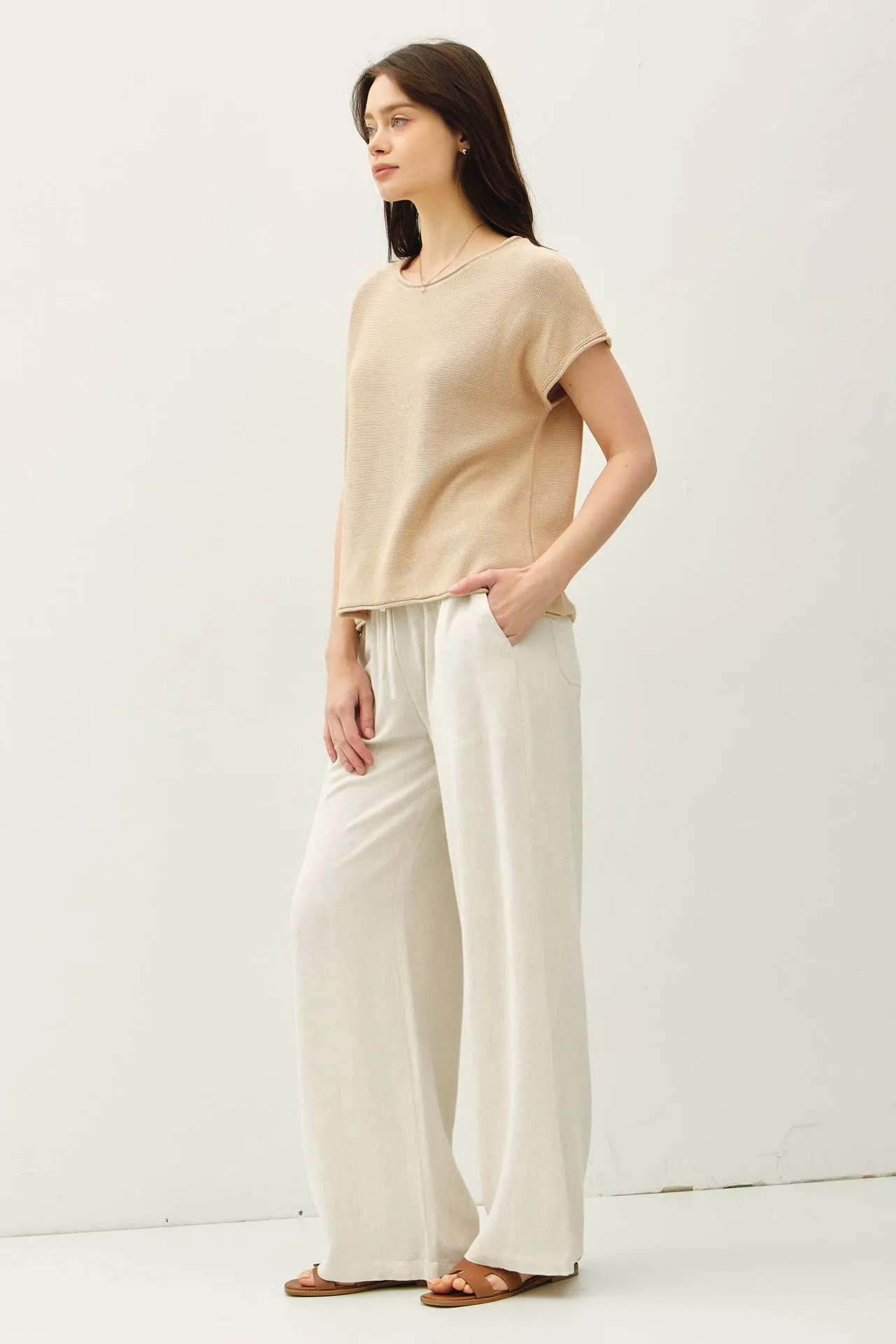 BOXY SHORT SLEEVE SWEATER W RAW SEAM