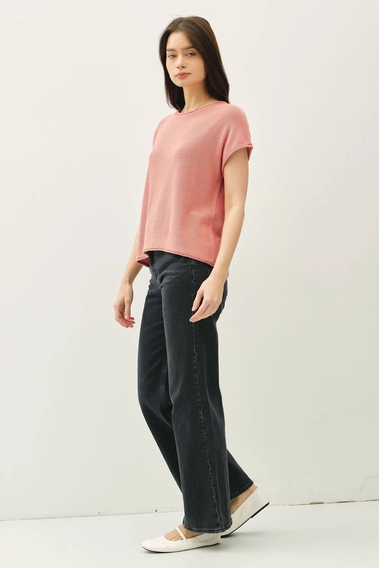 BOXY SHORT SLEEVE SWEATER W RAW SEAM