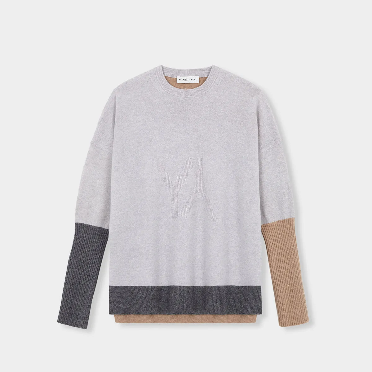 Boxy sweater Cashmere light grey multi with YY logo