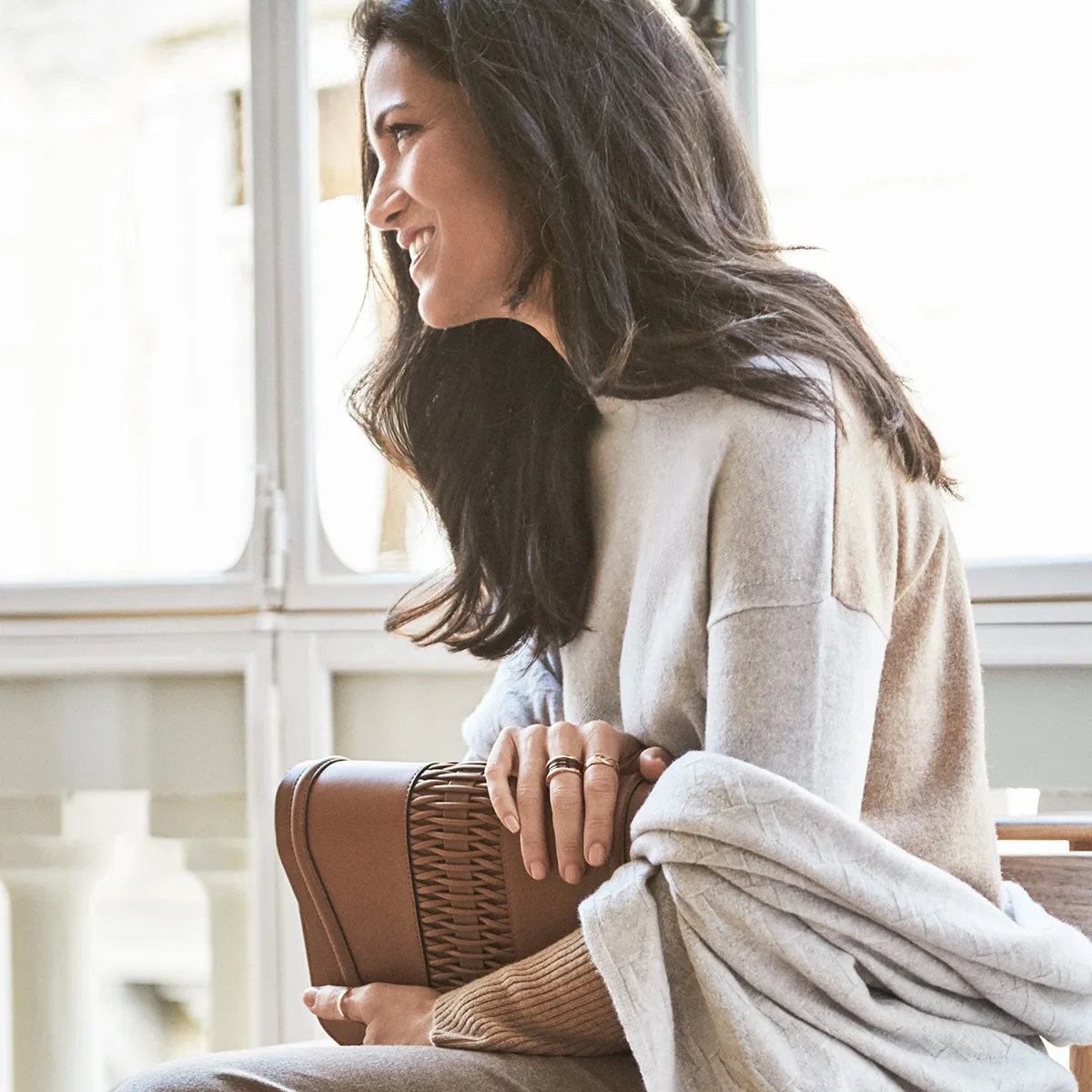 Boxy sweater Cashmere light grey multi with YY logo