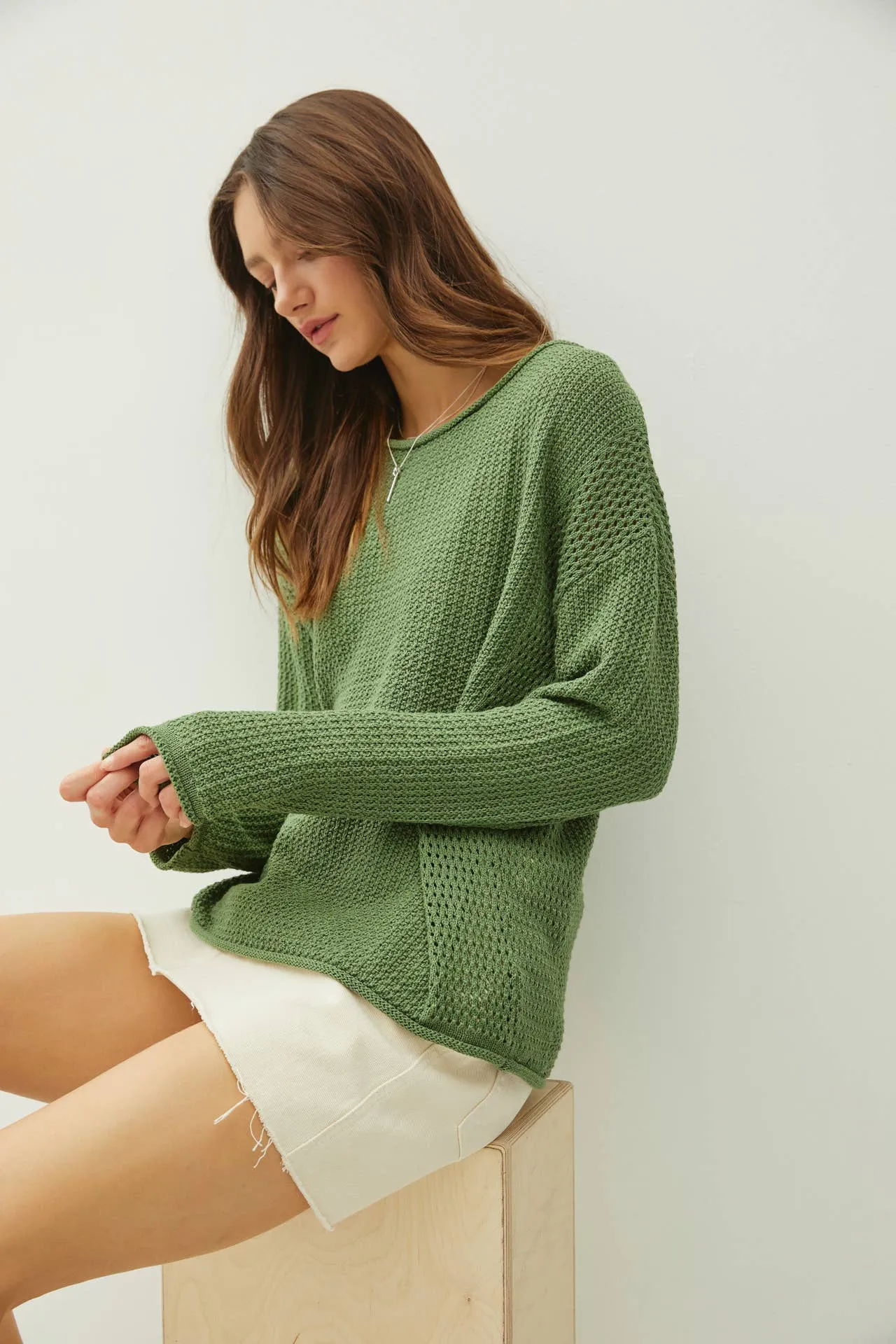 BOXY WAFFLE KNIT SWEATER