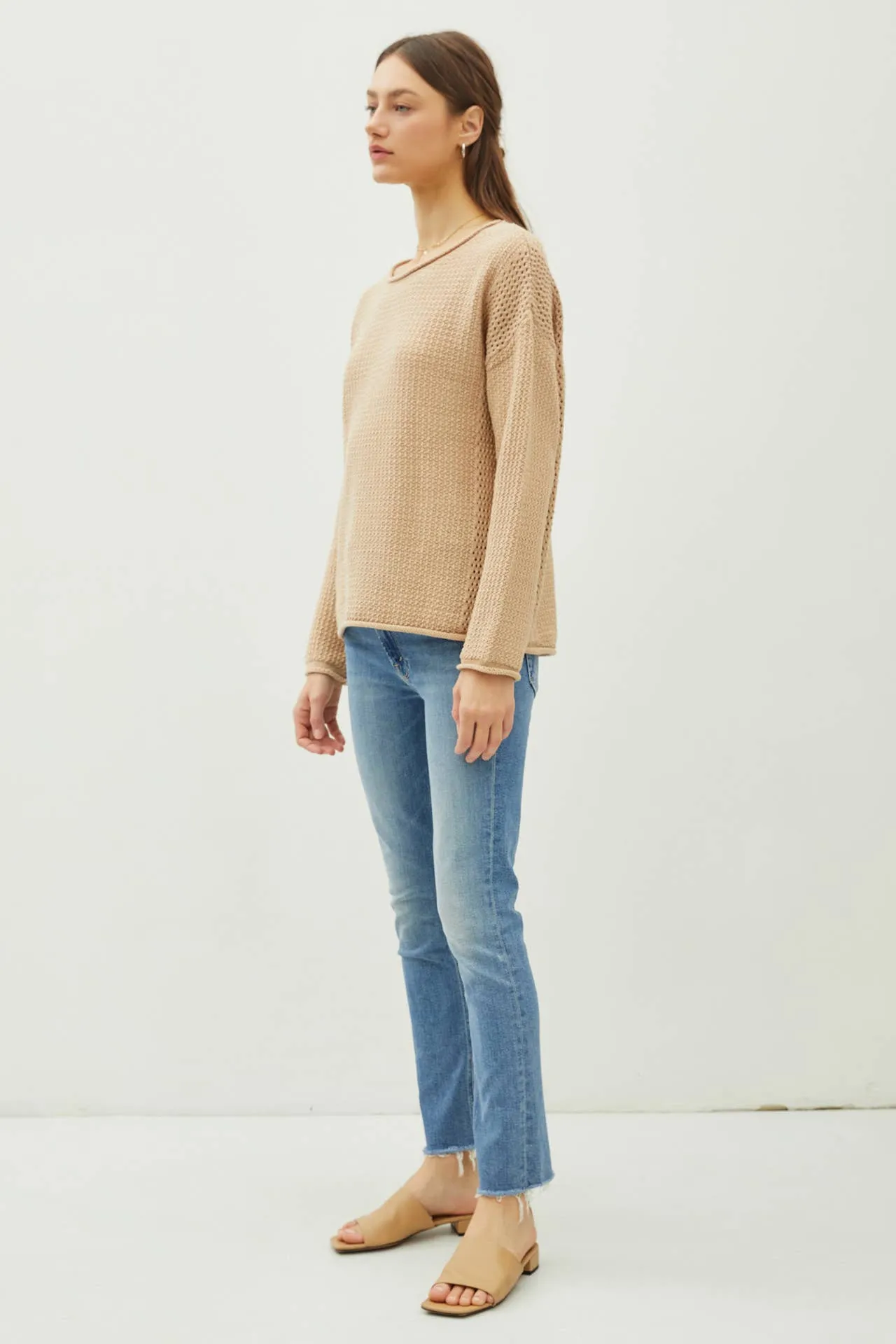 BOXY WAFFLE KNIT SWEATER