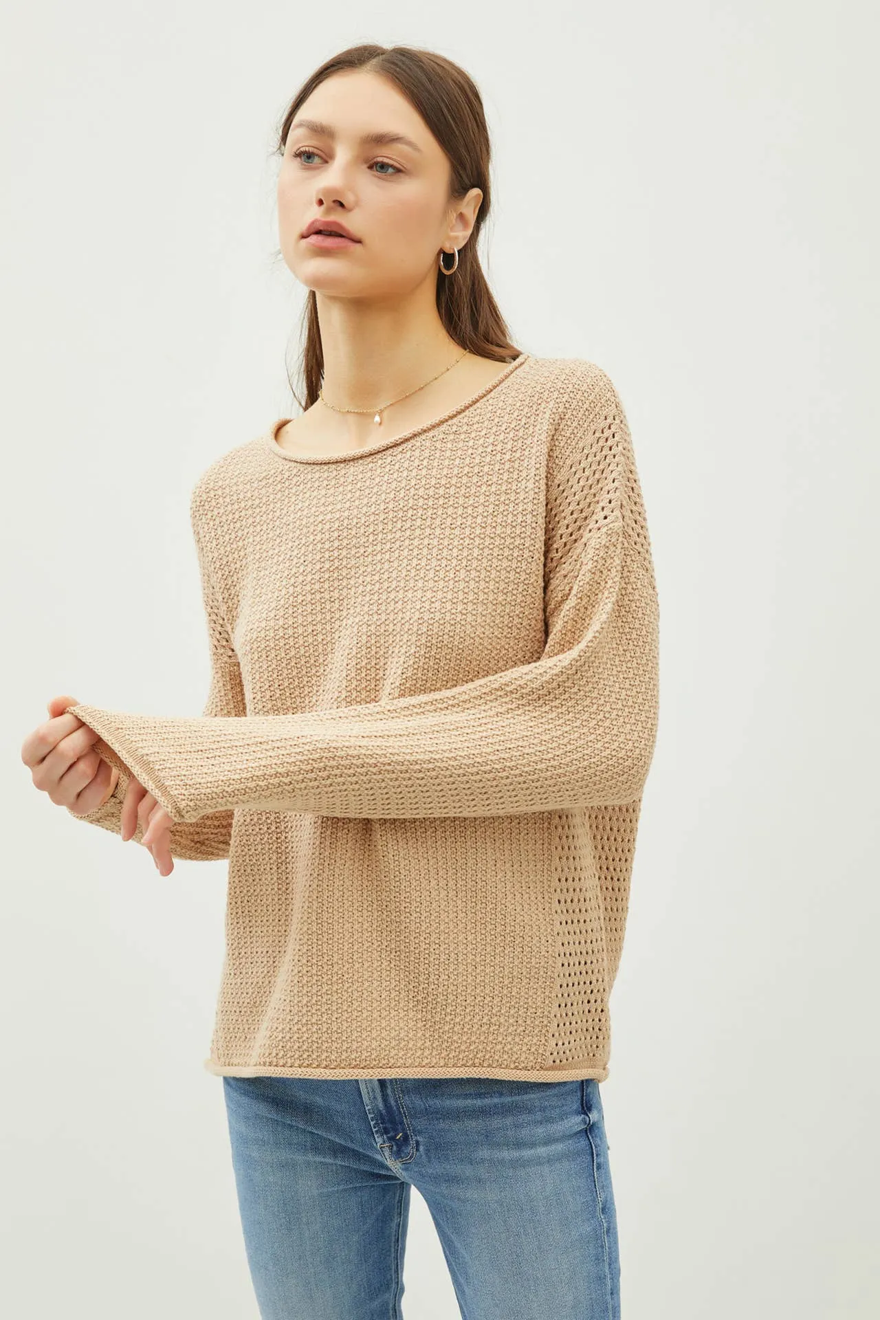 BOXY WAFFLE KNIT SWEATER