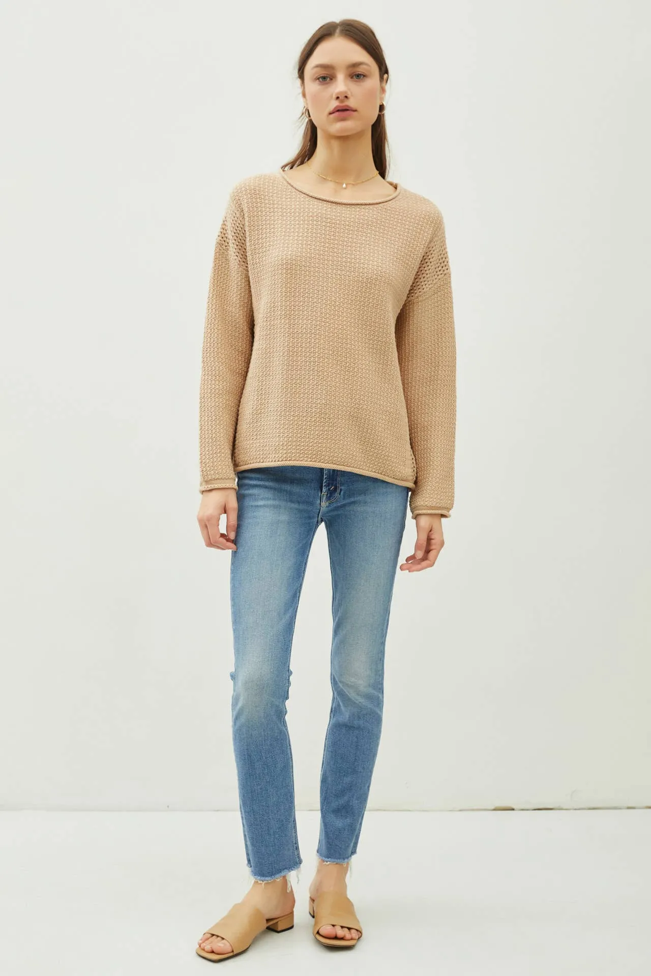BOXY WAFFLE KNIT SWEATER