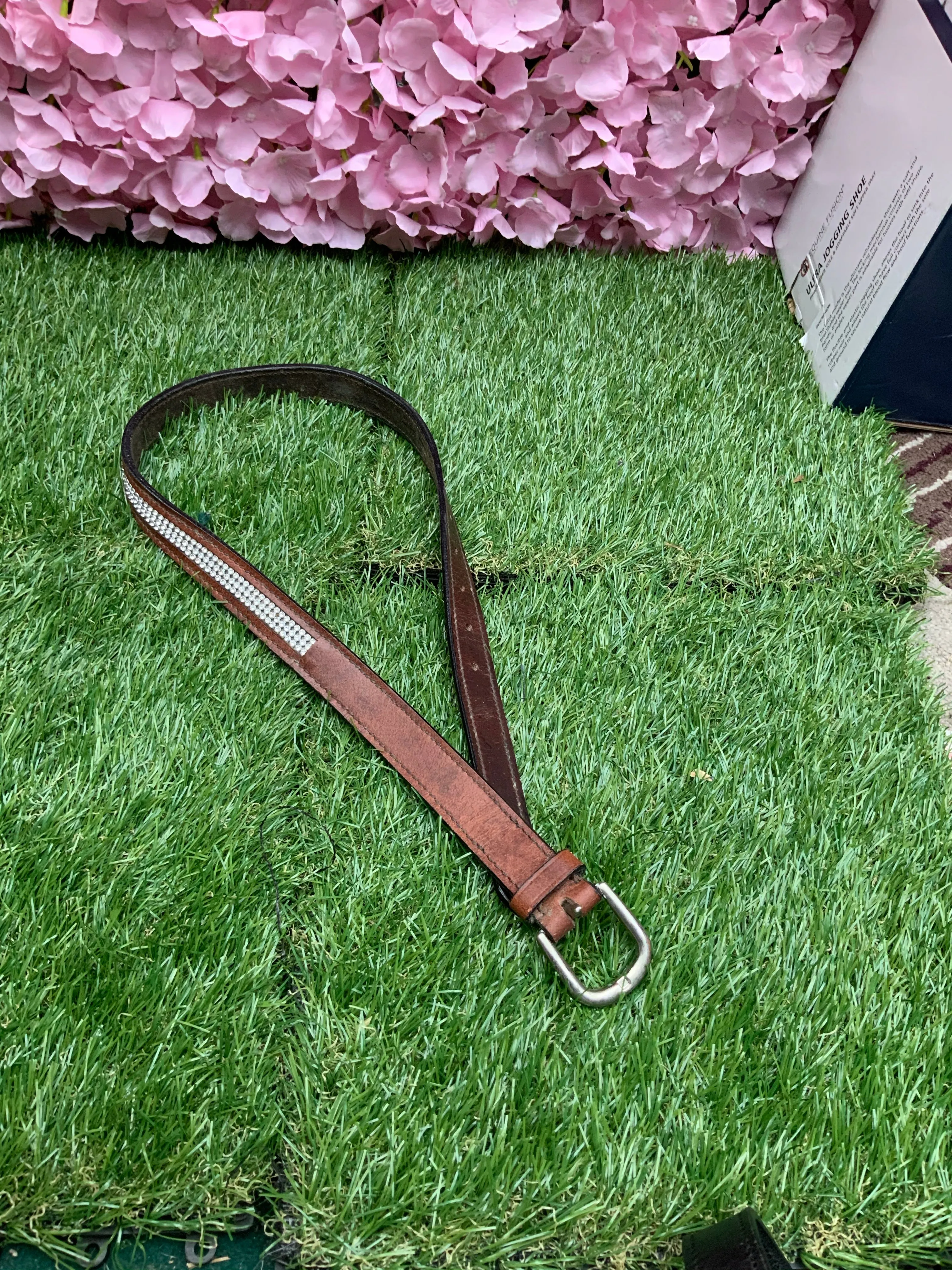 Brown soft leather pink Blingy belt in the size 10