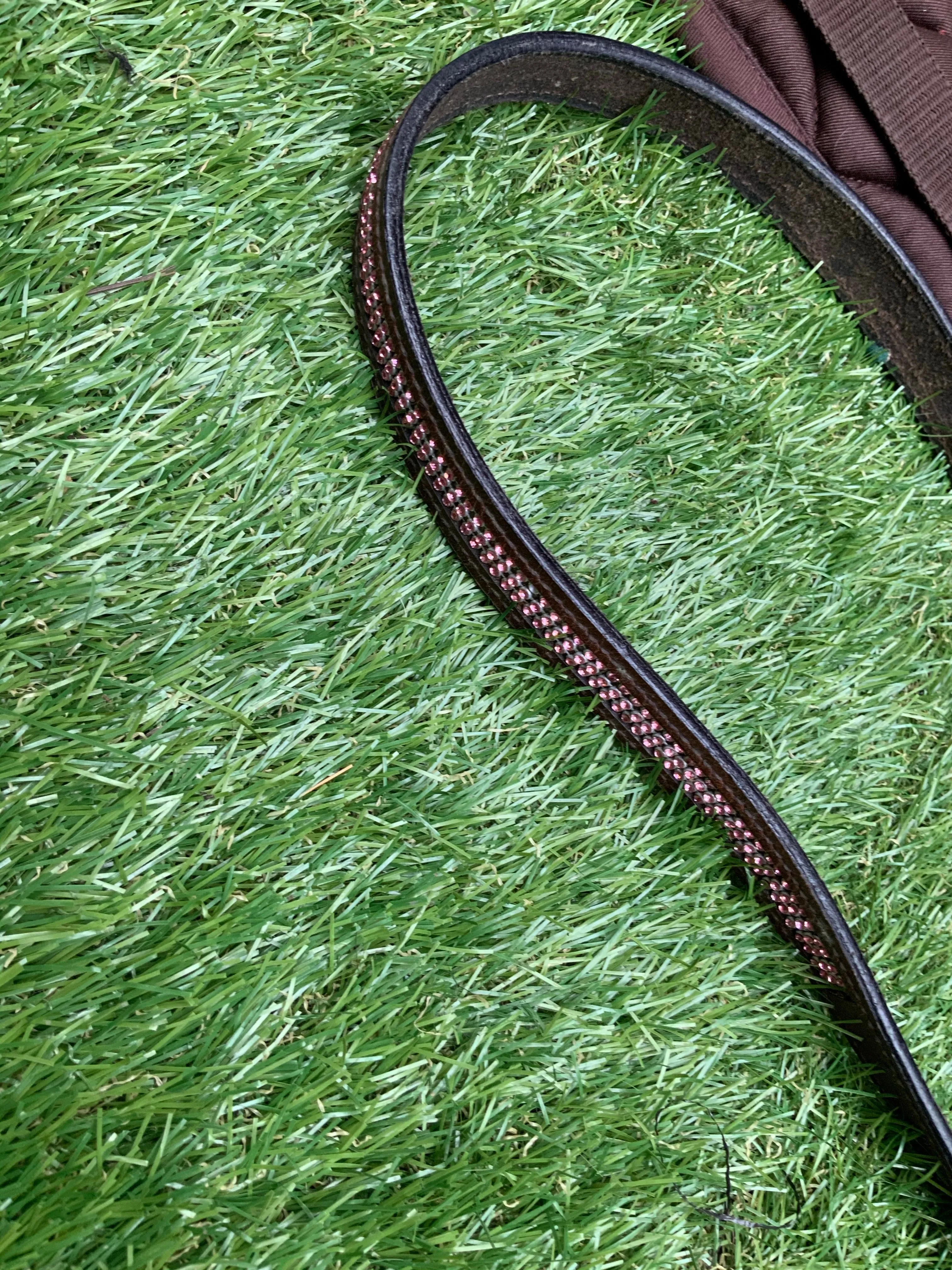 Brown soft leather pink Blingy belt in the size 10