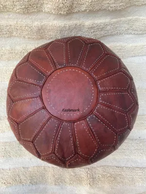 Brown Tan Pouf, Moroccan Leather Pouf - Round Berber Ottoman