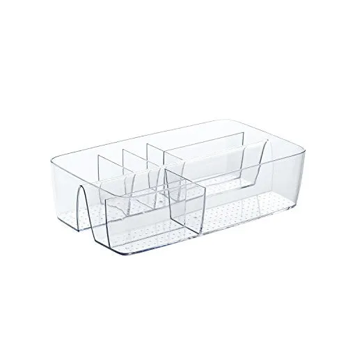 Budget & Good Desk Drawer Organizer Multi-Purpose Clear Plastic Vanity Tray for Home Bathroom Kitchen & Office Storage Organization, 8 Section, 1 Pack
