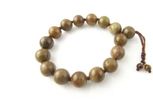 Burmese Chocolate Honey Jadeite 12mm “Grounding” Mala Silk Bracelet w/ 14kt Ends