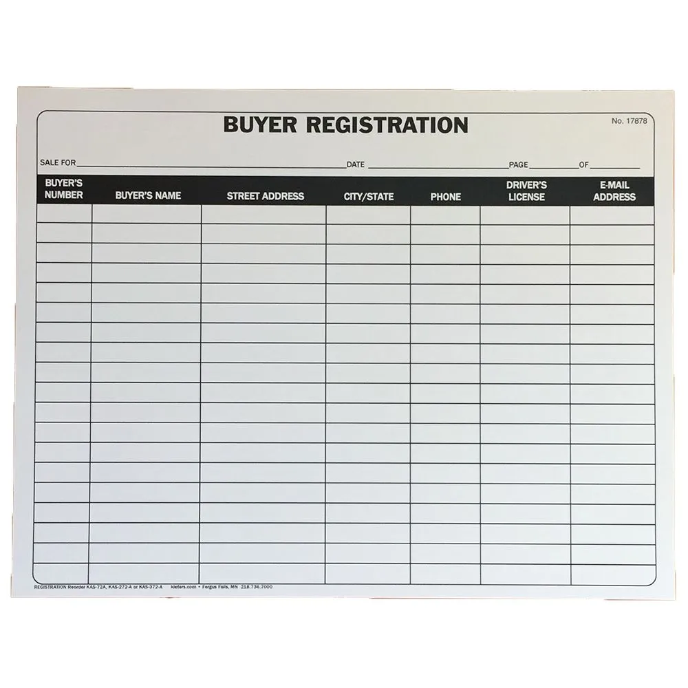 Buyer Registration Form (1 or 2-Part) - Stock or Custom