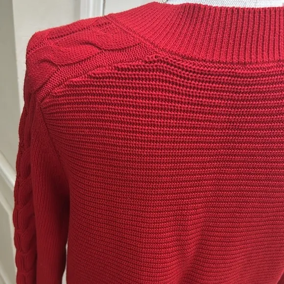 Cabi Womens Standout Pullover Sweater V Neck Cable Knit Size S Loose Fit Red