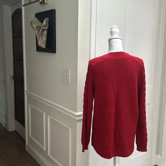 Cabi Womens Standout Pullover Sweater V Neck Cable Knit Size S Loose Fit Red