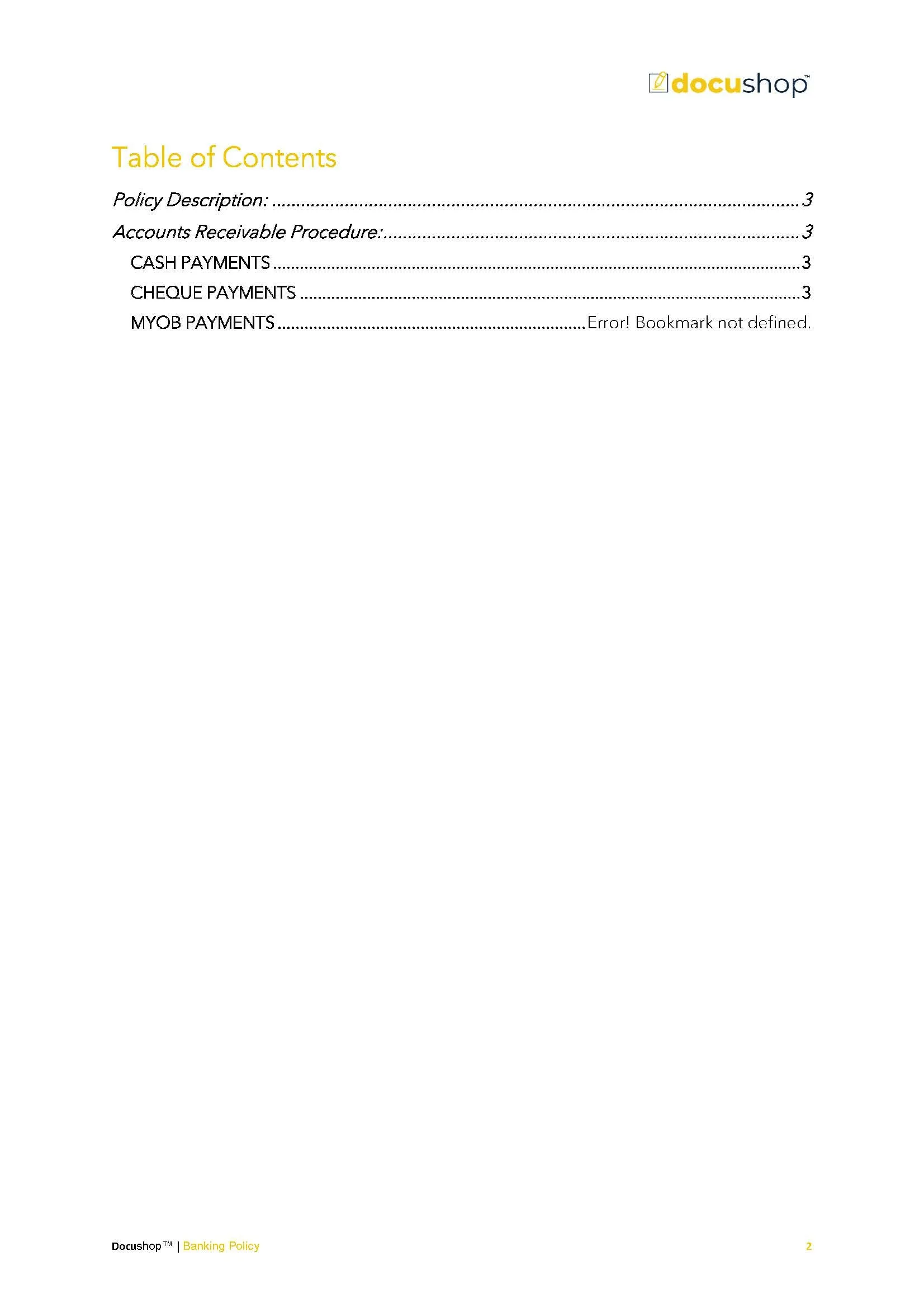 Cash & Cheques Banking Policy