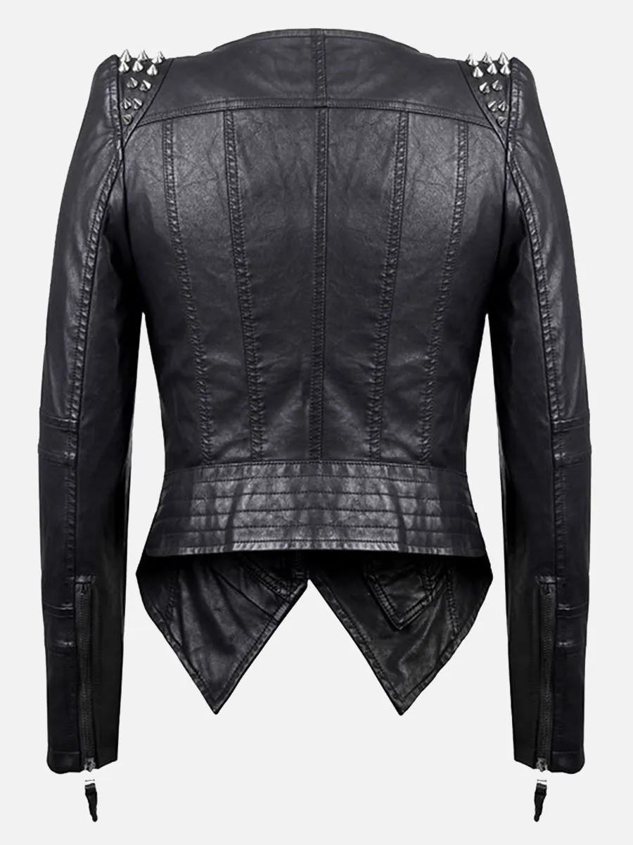 Casual Solid Rivets Turndown Collar Outerwear