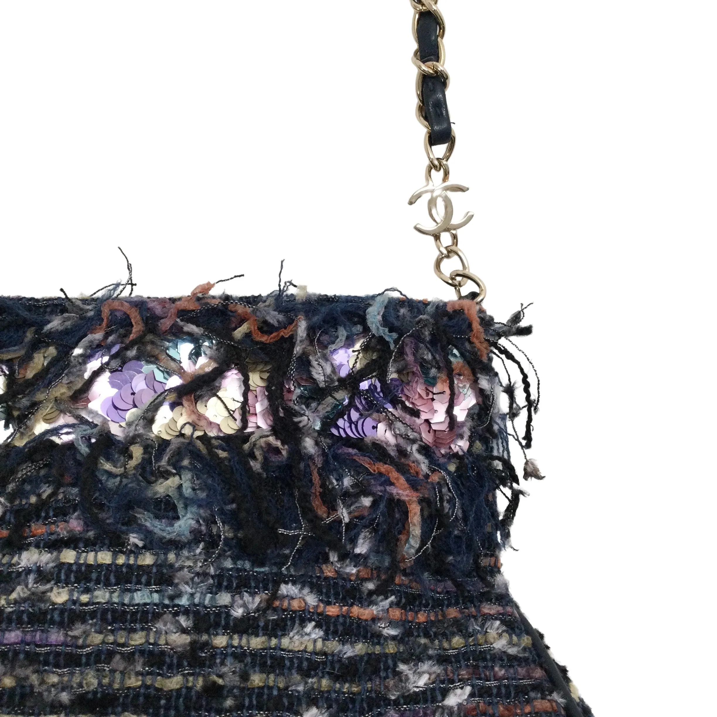 Chanel 2005 Paris / Tokyo Blue Tweed Shoulder Bag