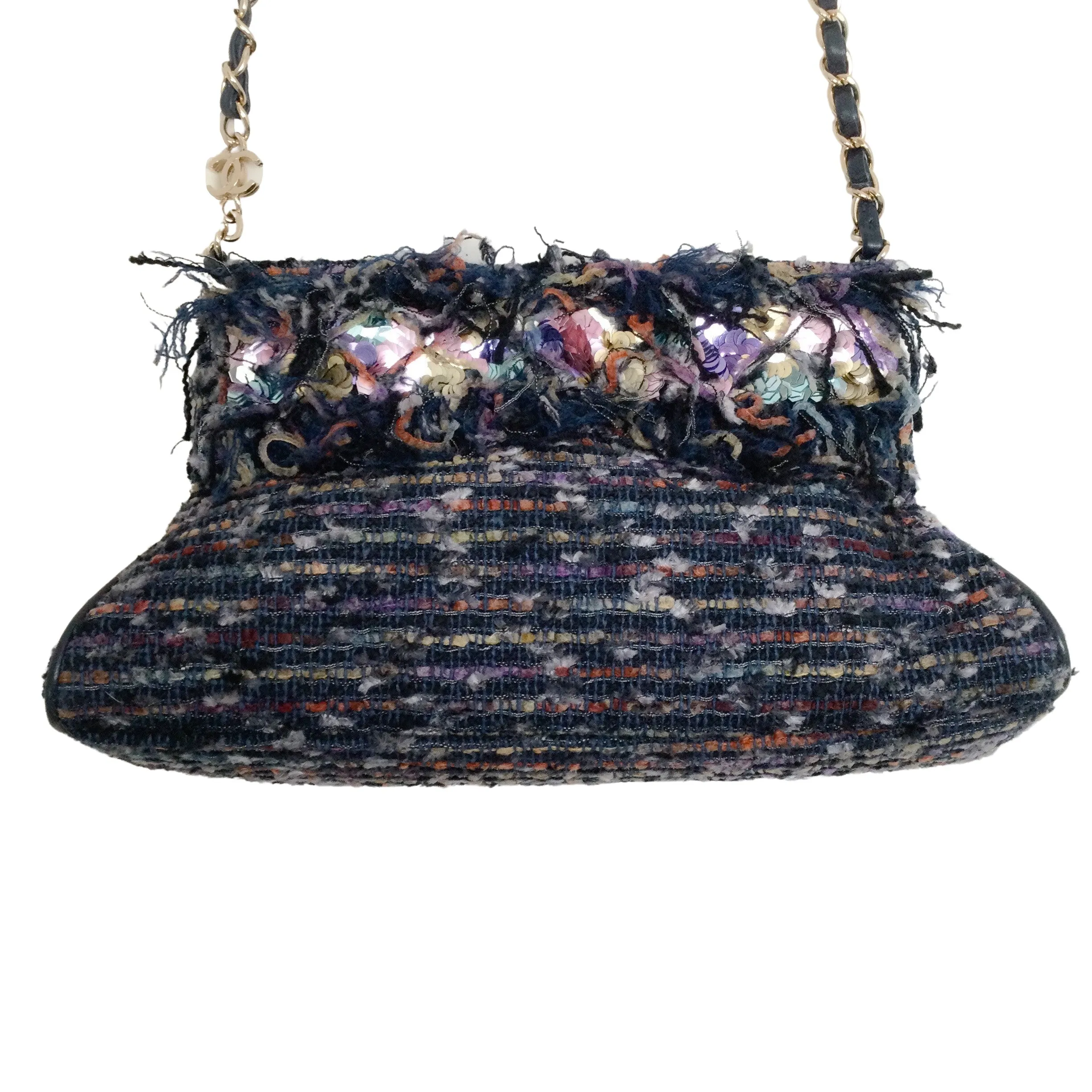 Chanel 2005 Paris / Tokyo Blue Tweed Shoulder Bag