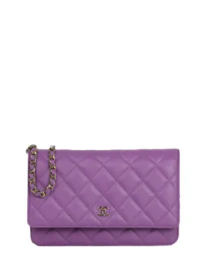 Chanel 2022 Purple Quilted Caviar Leather Wallet On Chain WOC Crossbody Bag