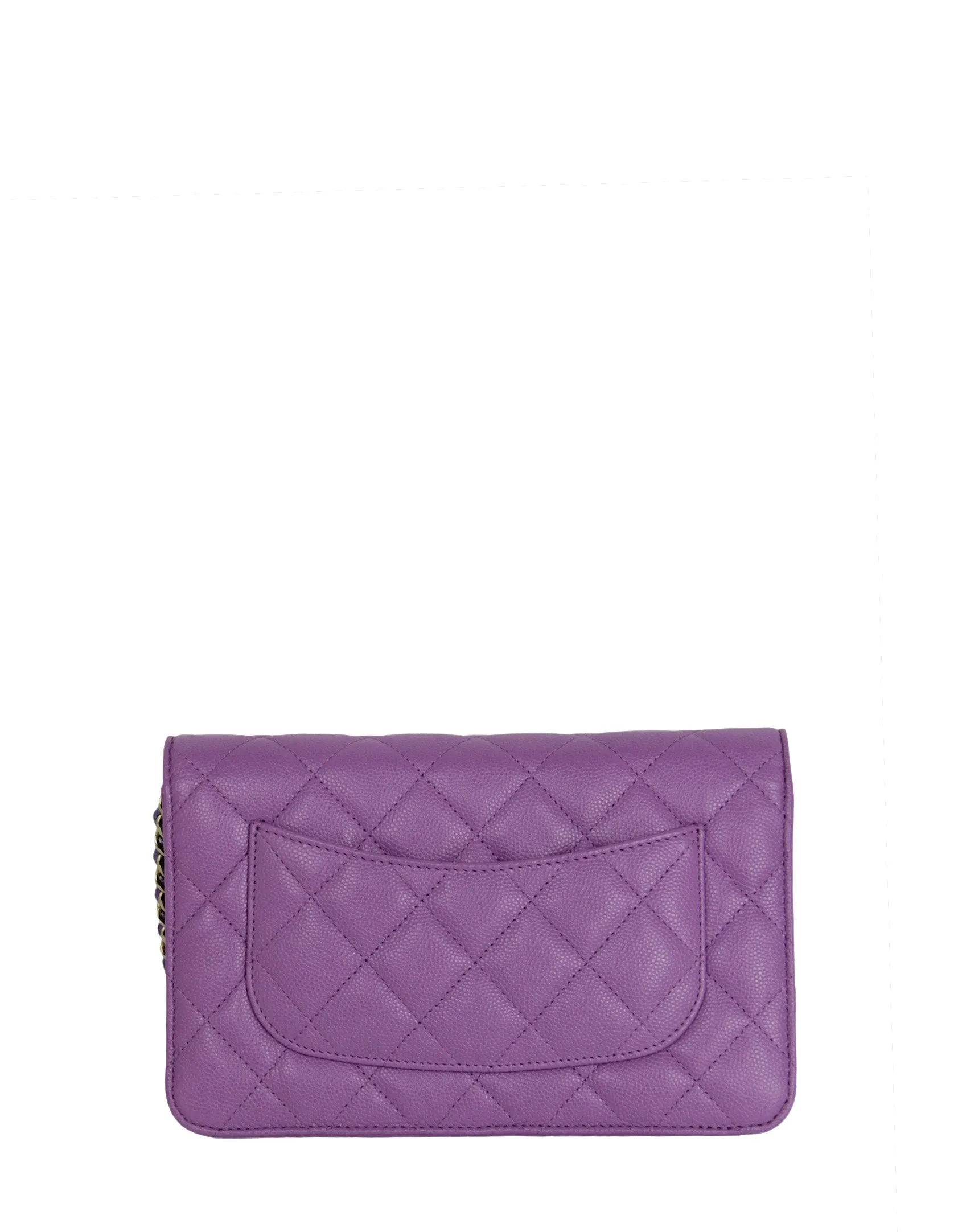 Chanel 2022 Purple Quilted Caviar Leather Wallet On Chain WOC Crossbody Bag
