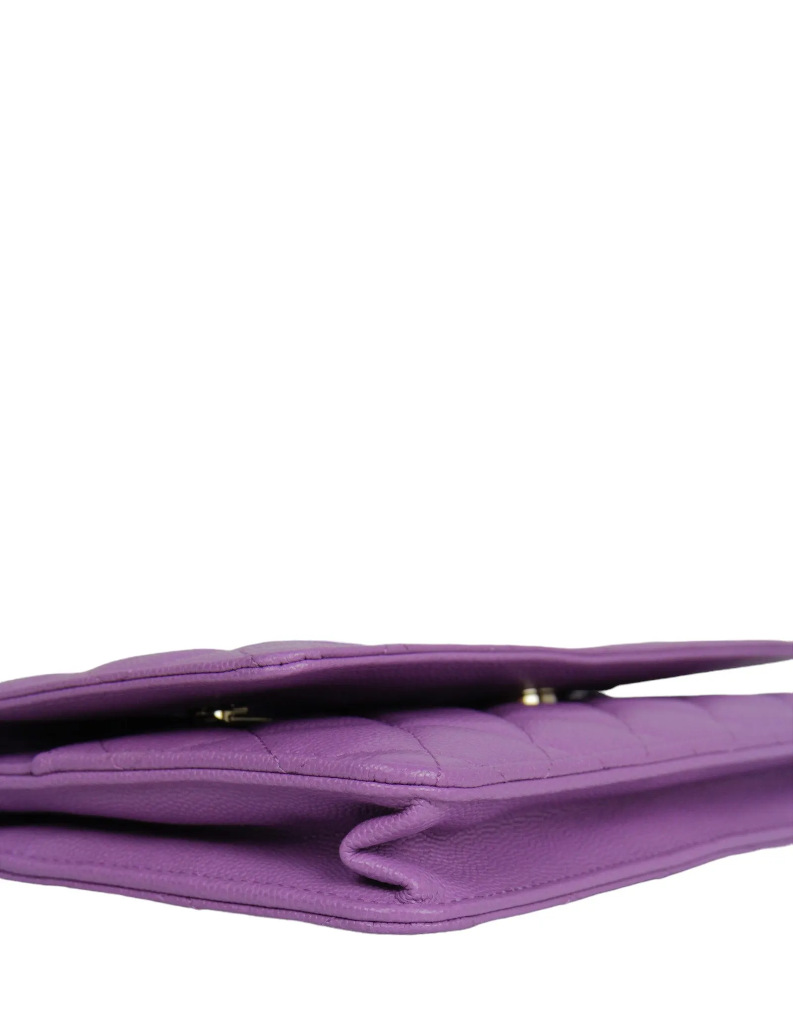 Chanel 2022 Purple Quilted Caviar Leather Wallet On Chain WOC Crossbody Bag