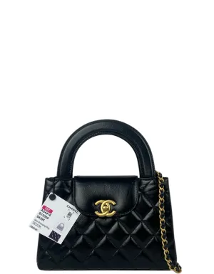 Chanel 2025 Black Calfskin Quilted Nano Kelly Shopper