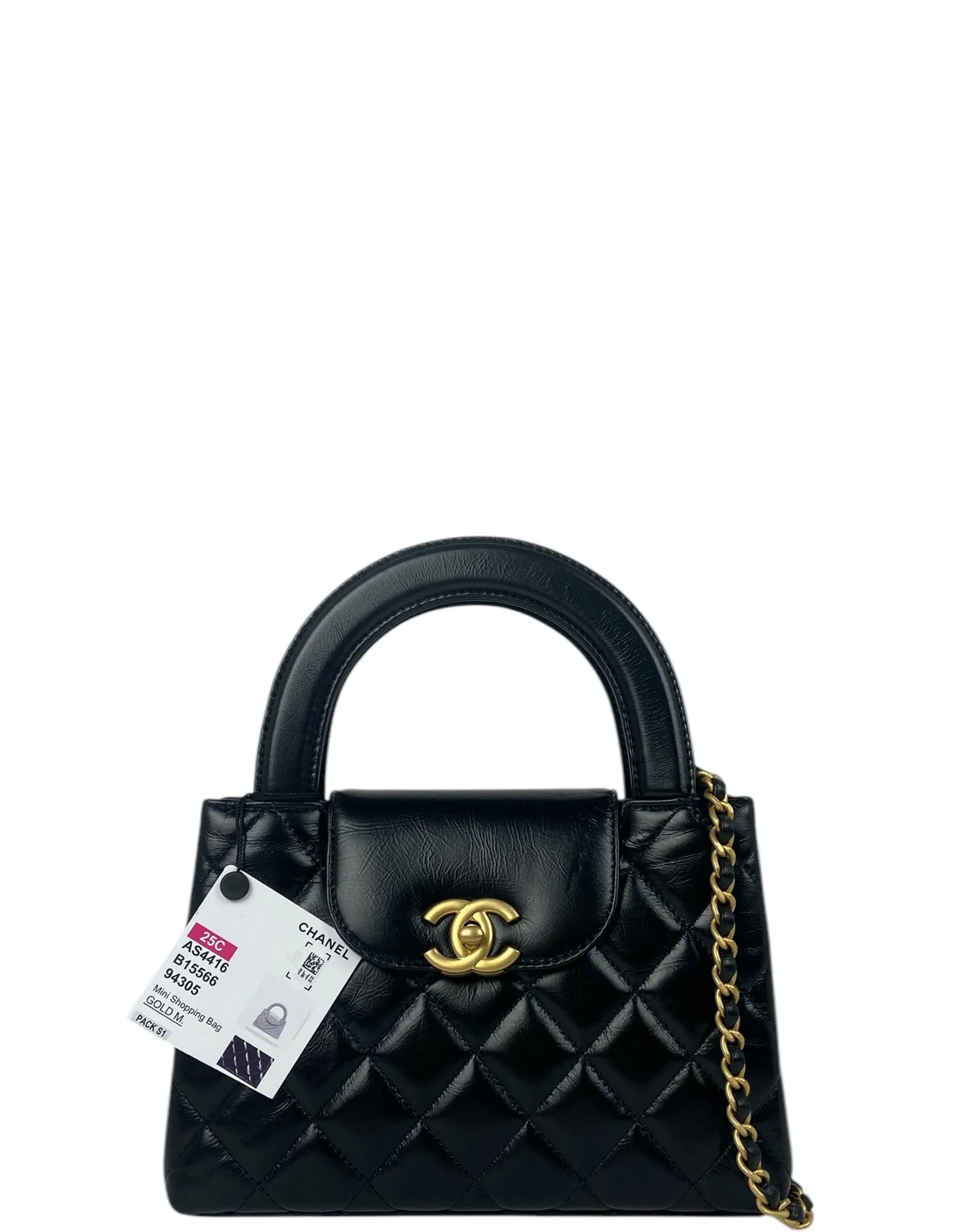Chanel 2025 Black Calfskin Quilted Nano Kelly Shopper