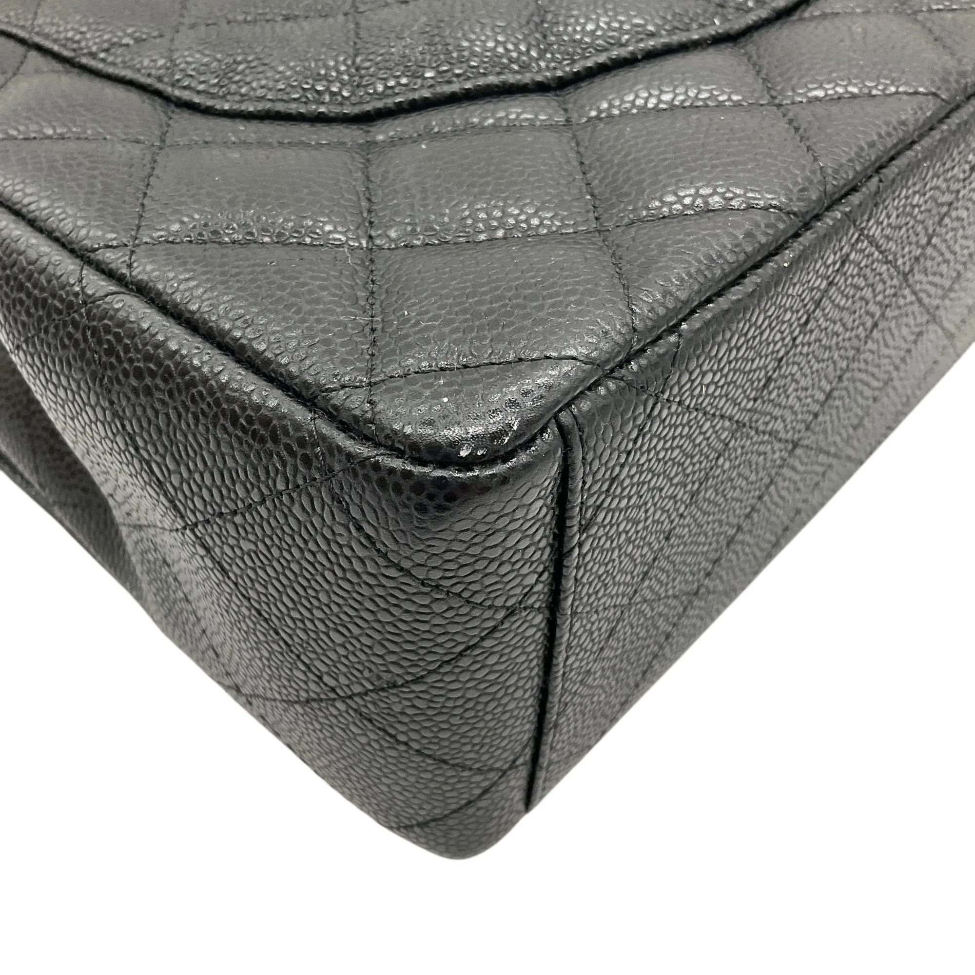 Chanel Black 2015 Quilted Caviar Leather Maxi Double Classic Flap Bag