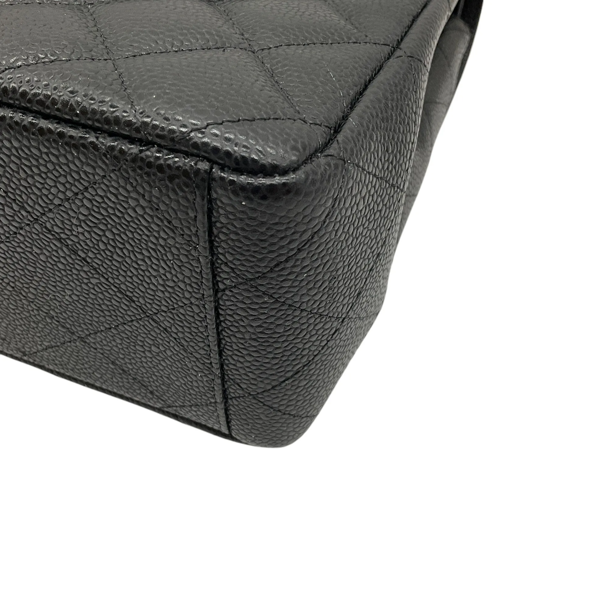 Chanel Black 2015 Quilted Caviar Leather Maxi Double Classic Flap Bag