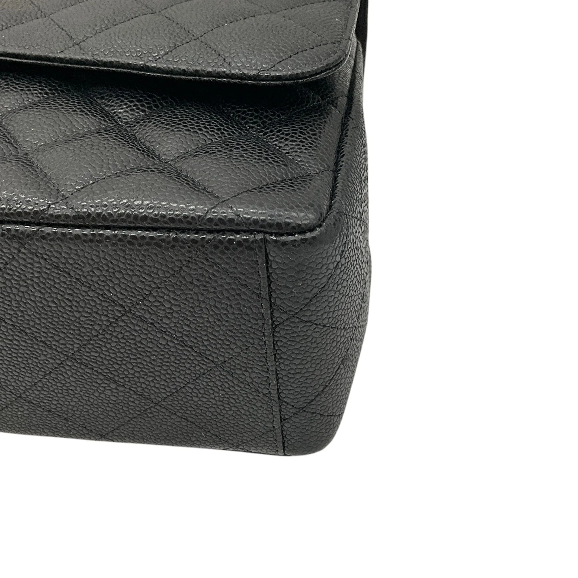 Chanel Black 2015 Quilted Caviar Leather Maxi Double Classic Flap Bag