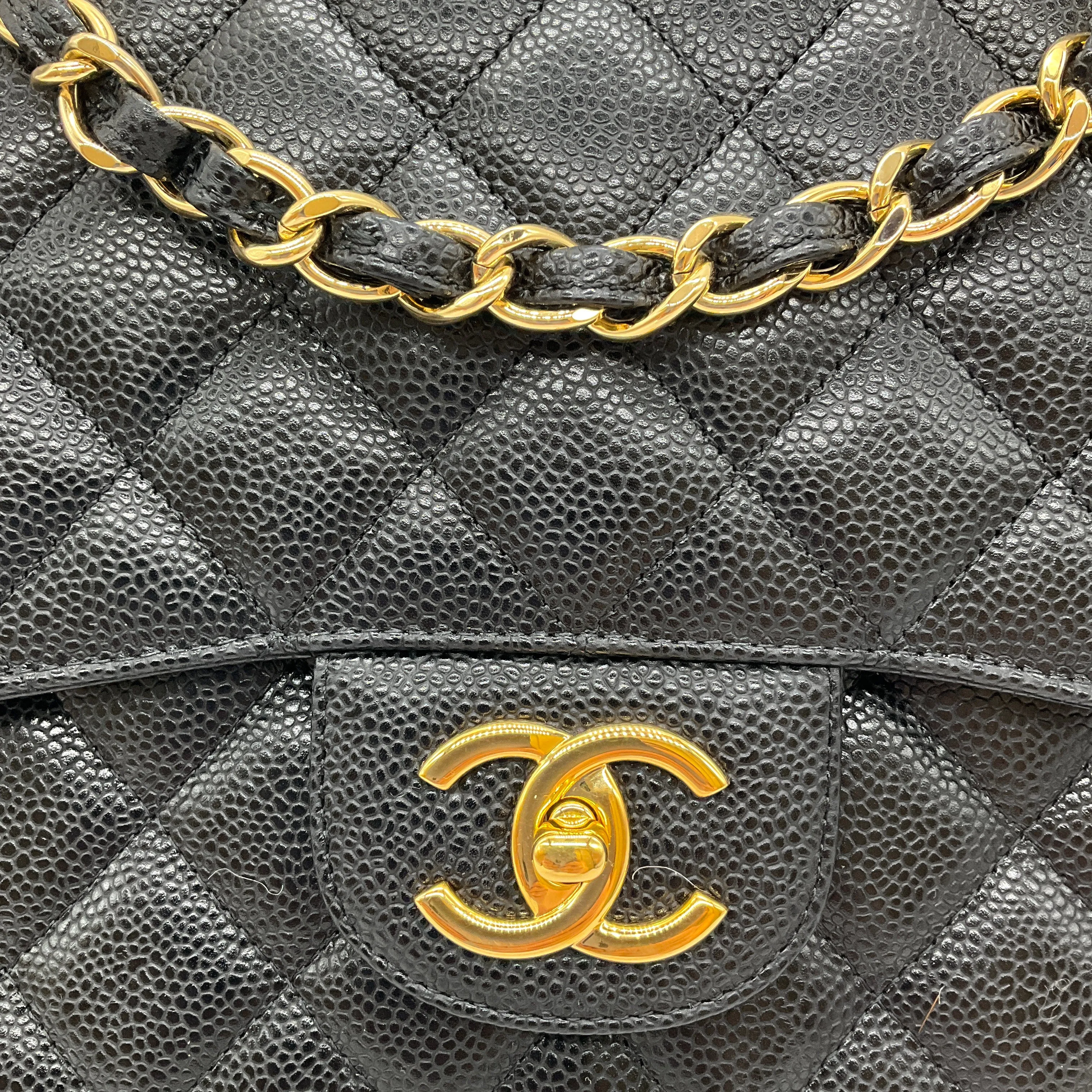 Chanel Black 2015 Quilted Caviar Leather Maxi Double Classic Flap Bag