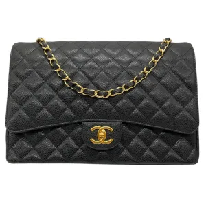 Chanel Black 2015 Quilted Caviar Leather Maxi Double Classic Flap Bag